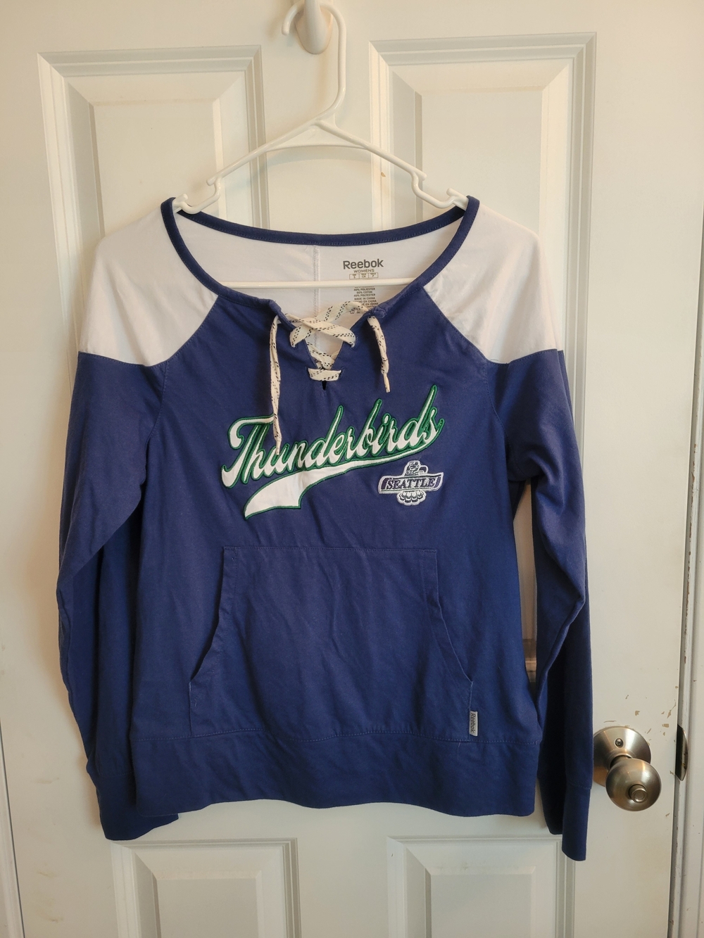 Reebok Blue and White Seattle Thunderbirds Hockey Lace-Up Pullover